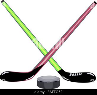 Gekreuzte Hockeyschläger mit Puck-Vektor-Illustration Stock Vektor