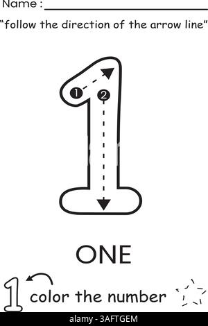 Arbeitsblatt für Nummernverfolgung und Ausmalen für Kinder Stock Vektor