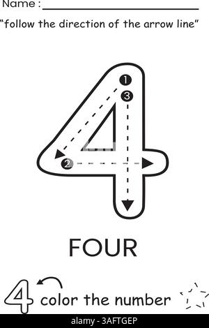 Arbeitsblatt für Nummernverfolgung und Ausmalen für Kinder Stock Vektor