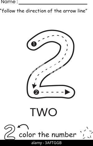 Arbeitsblatt für Nummernverfolgung und Ausmalen für Kinder Stock Vektor