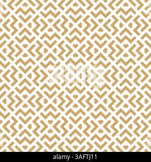 Abstraktes geometrisches Muster mit Streifen, Linien. Nahtloser Vektorhintergrund. Weiße und goldene Verzierung. Einfaches Gitterdesign Stock Vektor