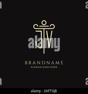 Luxuriöses modernes JV-Logo mit Monogramm für Anwaltskanzlei mit Säulen-Icon-Design-Vektorgrafik Stock Vektor
