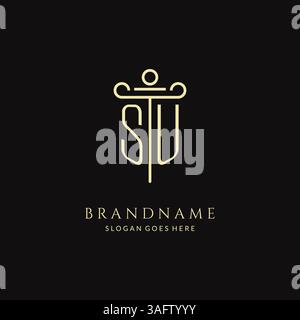 Luxuriöses, modernes SU-Logo mit Monogramm für Anwaltskanzlei mit Vektorgrafik im Stilstil der Säule Stock Vektor