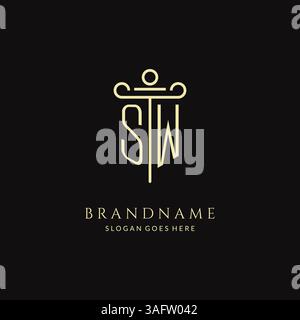 Luxuriöses modernes Monogramm SW-Logo für Anwaltskanzlei mit Säulen-Icon-Design-Vektorgrafik Stock Vektor