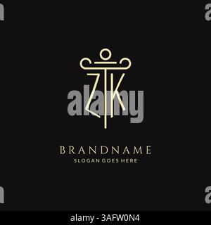 Luxuriöses modernes Monogramm ZK-Logo für Anwaltskanzlei mit Säulen-Icon-Design-Vektorgrafik Stock Vektor