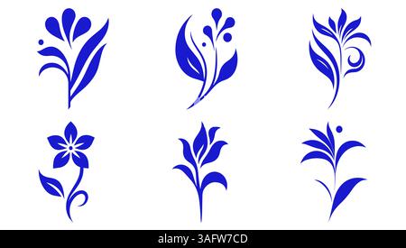 Blaue Vektormotive Mit Blumenmuster Stock Vektor