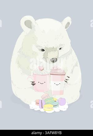 Niedliche Eisbärentassen mit Kaffee Stock Vektor