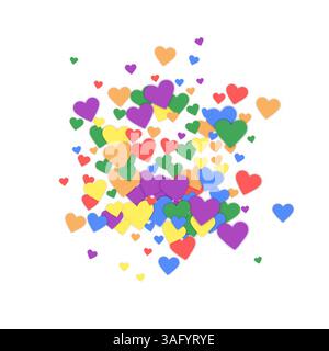 Herzkonfetti valentinstag-Überzug. Regenbogenfarbene verstreute Herzen. LGBT-valentinskarte. Fröhliches Herz Konfetti Vektor Illustration Stock Vektor