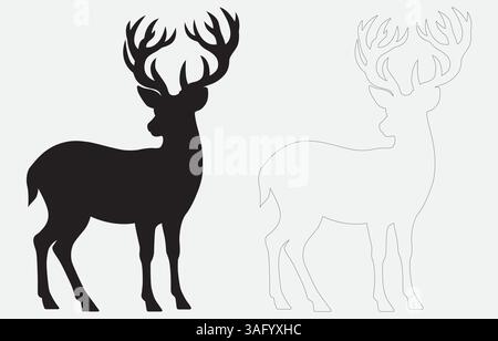 Hirsch Silhouette Vektor Kunst Illustration isoliert auf weißem Hintergrund Stock Vektor