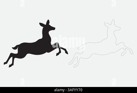 Hirsch Silhouette Vektor Kunst Illustration isoliert auf weißem Hintergrund Stock Vektor