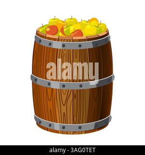Cartoon Holzfass mit Äpfeln Stock Vektor