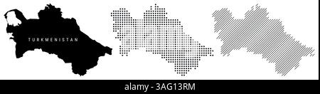 Turkmenistan detaillierte Silhouettenkarte, gepunktete Muster und schräge parallele Linien. Turkmenisch strukturierte Karte. Vektorabbildung isolieren Stock Vektor