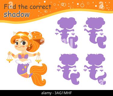 Finde das richtige Schattenmeere-Spiel für Kinder-Vektor Stock Vektor