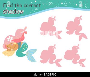 Träumende Meerjungfrau finde das passende Schattenspiel für Kinder Stock Vektor