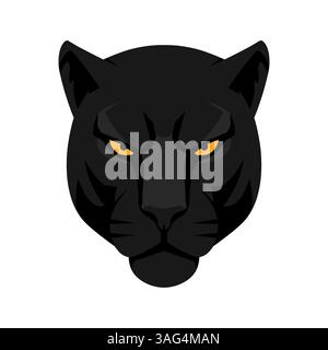 Schwarzes Pantherkopf-Symbol. Schwarzer Pantherkopf, der gerade nach vorne blickt, isoliert auf weißem Hintergrund. Vektorabbildung. Stock Vektor