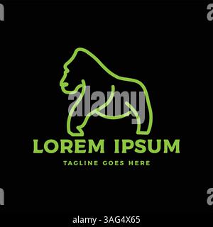 Schwarz Großer Starker Tier Monkey Gorilla Linie Logo Design Vektor Stock Vektor