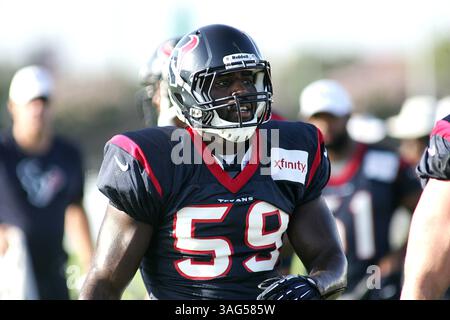 JULI 30 2012: Houston Texans Linebacker Whitney Mercilus #59 während des Trainingslagers der Houston Texans vom Methodist Training Center im Reliant Stadium in Houston, Texas. (Bild: © Erik Williams/Cal Sport Media/ZUMAPRESS.com) Stockfoto