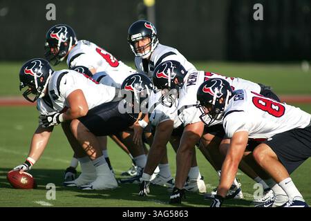 JUL 30 2012: Houston Texans Quarterback Case Keenum #7 führt die Offensive-Spieler, die während des Trainingslagers der Houston Texans vom Methodist Training Center im Reliant Stadium in Houston, Texas, angereiht wurden. (Bild: © Erik Williams/Cal Sport Media/ZUMAPRESS.com) Stockfoto