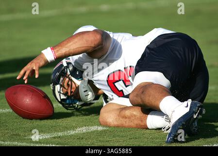 JUL 30 2012: Houston Texans Running Back Jonathan Grimes #43 verfolgt einen losen Ball während des Houston Texans Trainingslagers vom Methodist Training Center im Reliant Stadium in Houston, Texas. (Bild: © Erik Williams/Cal Sport Media/ZUMAPRESS.com) Stockfoto