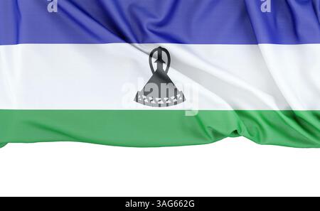 Schwenkende Flagge von Lesotho, mit leuchtenden blauen, weißen und grünen Farben, vor einem sauberen weißen Hintergrund mit leerem Kopierraum darunter. 3D-Renderin Stockfoto