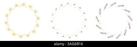 Minimalistischer Blumenkranz in Gelb, Lila und Orange Stock Vektor