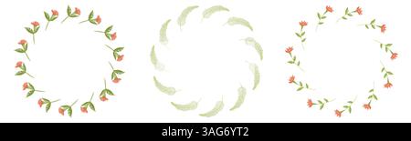Set mit Blumenkränzen mit Blumen und Blättern in kreisförmigen Mustern Stock Vektor