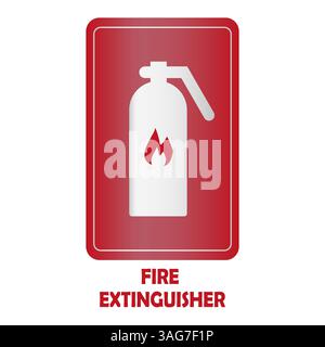 FEUERLÖSCHSCHILD. Rotes Sicherheitssymbol. Weiße Zylinderform. Vektorrettungsschild. Stock Vektor