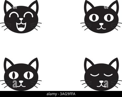 Handgezeichneter Katzenkopf Silhouette Set Illustration Stock Vektor