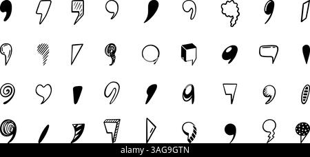 Anführungszeichen Kritzelei. Skizzenkommazeichen, Satzzeichen gesetzt. Handgezeichnete Zitate für Rahmen, Textposter und Banner. Neoterischer schwarzer Vektor Stock Vektor