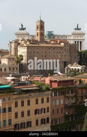 Rom, Latium, Italien, ITA - Piazza del Campidoglio 13.09.2021, Rom, Latium, Italien, ITA - im Hintergrund der Senatorenpalast, Rathaus italienisch Palazzo Senatorio von Rom. Rom Latium Italien *** Rom, Latium, Italien, ITA Piazza del Campidoglio 13 09 2021, Rom, Latium, Italien, ITA im Hintergrund der senatorische Palast, Rathaus italienischer Palazzo Senatorio Rom Latium Italien Stockfoto