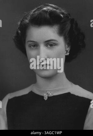 T. Royal Wedding Lady Mary Cambridge, Tochter und Kind des Marquis und Marchéoness of Cambridge, die wahrscheinlich Brautjungfer bei der Hochzeit von Prinzessin Elizebeth und Lieutanent Philip Mounbatten sein wird. August 1947. Stockfoto