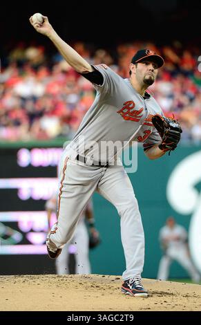 19. Mai 2012: Washington, DC, USA - Baltimore Orioles Starting Pitcher Jason Hammel (39) liefert im ersten Inning im Nationals Park in Washington, D. C, Samstag, 19. Mai 2012. (Bild: © Harry E. Walker/MCT/MCT/ZUMAPRESS.com) Stockfoto