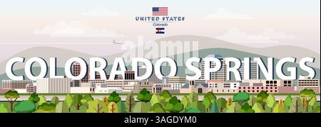 Colorado Springs City Skyline bunte Vektor-Illustration. Reiseposter Stock Vektor