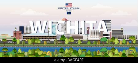 Wichita City Skyline bunte Vektor-Illustration. Reiseposter Stock Vektor