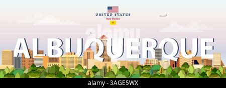 Albuquerque City Skyline bunte Vektor-Illustration. Reiseposter Stock Vektor