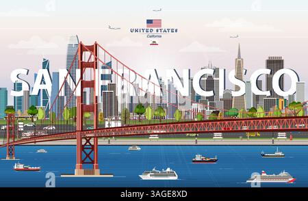 San Francisco City Skyline bunte Vektor-Illustration. Reiseposter Stock Vektor