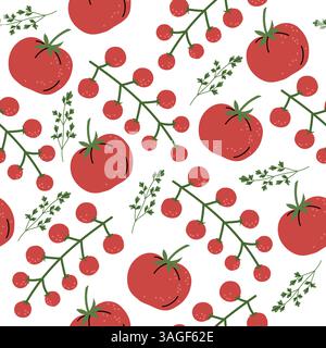 Nahtloses Vektormuster mit Tomaten und Kräutern Stock Vektor