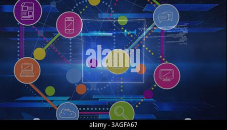 Bild des Scans und der Symbole auf blauem Hintergrund Stockfoto