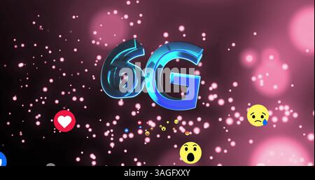 Bild von 6g-Text über digitalen Emoji-Symbolen Stockfoto