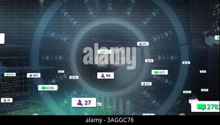 Bild von Social-Media-Symbolen über 6g-Text- und Scope-Scans Stockfoto