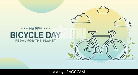 Eco Bicycle Day: Gentle Line Art & Nature Theme Stock Vektor