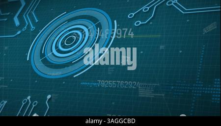 Bild: Oszilloskop scannen, Zahlen ändern und Datenverarbeitung Stockfoto