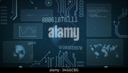 Bild: Oszilloskop scannen, Zahlen ändern und Datenverarbeitung Stockfoto