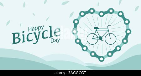 Love Bicycle Day: Kettenherz Und Minimalistische Fahrradkunst Stock Vektor