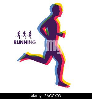 Silhouette einer laufender Mann. Design für den Sport. Emblem für Marathon und Joggen. Vector Illustration. Stock Vektor