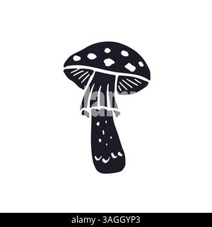 Handgezeichnete einfarbige Silhouetten von Amanita-Pilzen Stock Vektor