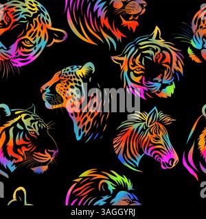 Tiere nahtloser Hintergrund. Handzeichnung. Nicht AI, Vektorillustration Stock Vektor