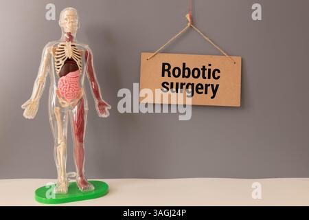 Roboterchirurgie Texttitel Bedeutung des medizinischen Begriffs Hintergrund Stockfoto