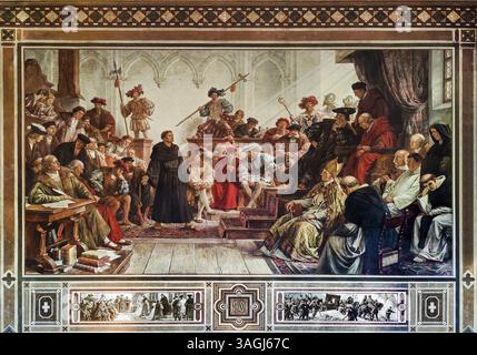 Martin Luther auf dem Reichstag zu Worms 1521, Wandgemälde im Kaisersaal Goslar von Hermann Wislicenus, Niedersachsen, Deutschland, Europa Stockfoto