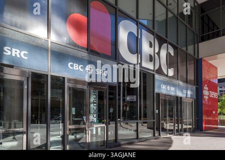 Toronto, Kanada - 19. Juni 2018: Eingang des Canadian Broadcasting Centre (CBC) in Toronto. Stockfoto